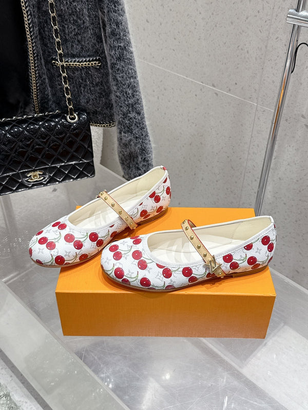 LV Romy Flat Cherry White Monogram Cowhide 610856
