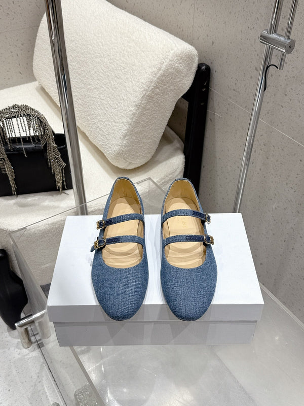 Celine 25 Ballet Flat Leopard Denim Fabric mix Cowhide 554200