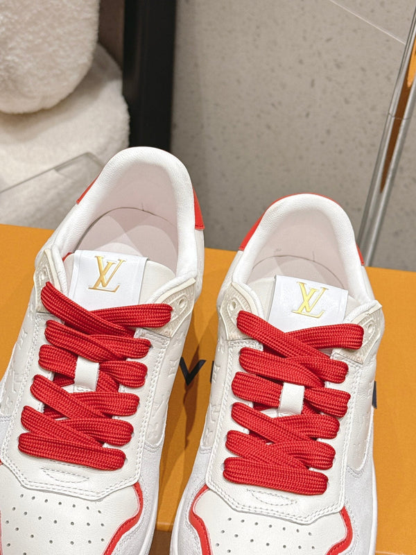 LV Trainer Sneaker White Mix Red Cowhide Suede 610805