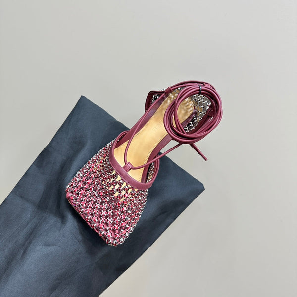 BV Stretch Crystal 9cm Sangria Red Metallize Mesh Leather