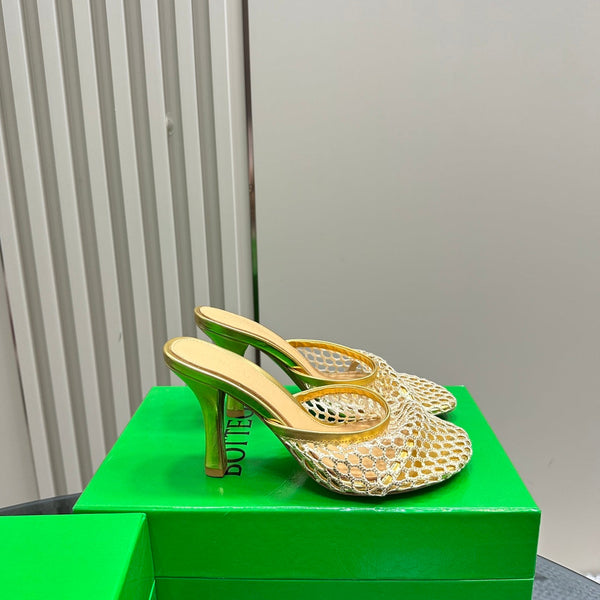 BV 26s High Mule 9cm Gold Metallize Mesh Leather