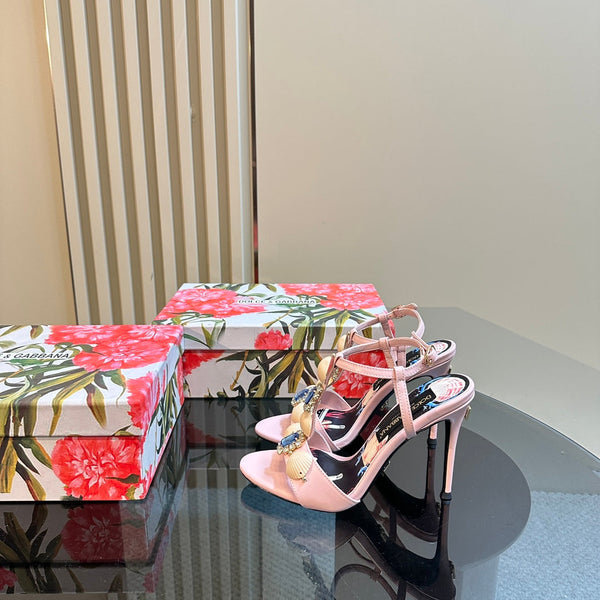 DC 24 Shell Rhinestone High Heel Sandals Pink Cowhide & Sheepskin 946157
