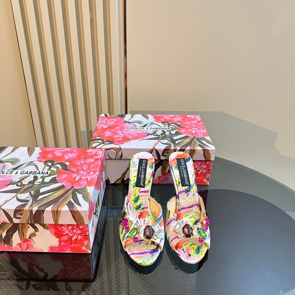 DC Rhinestones Keira Pointed Toe Mules Muticolor Denim & Sheepskin 921013