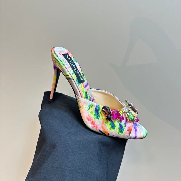 DC Rhinestones Keira Pointed Toe Mules Muticolor Denim & Sheepskin 921013