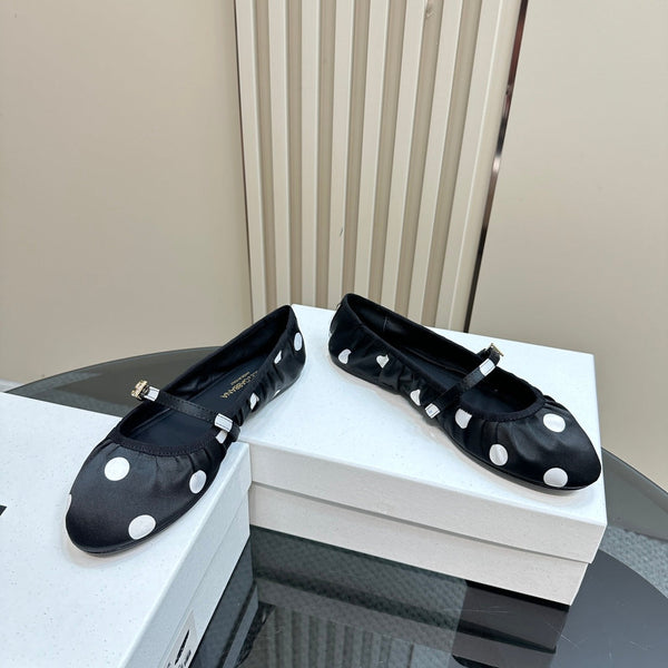 DC Polka-Dot Ballet Flats Black White Sheepskin & Silk 999234