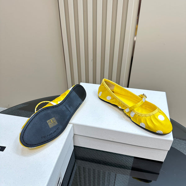 DC Polka-Dot Ballet Flats Yellow White Sheepskin & Silk 999236