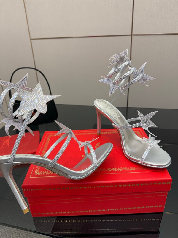 RC Sandals 9.5cm Sliver Rhinestone Silk 302584