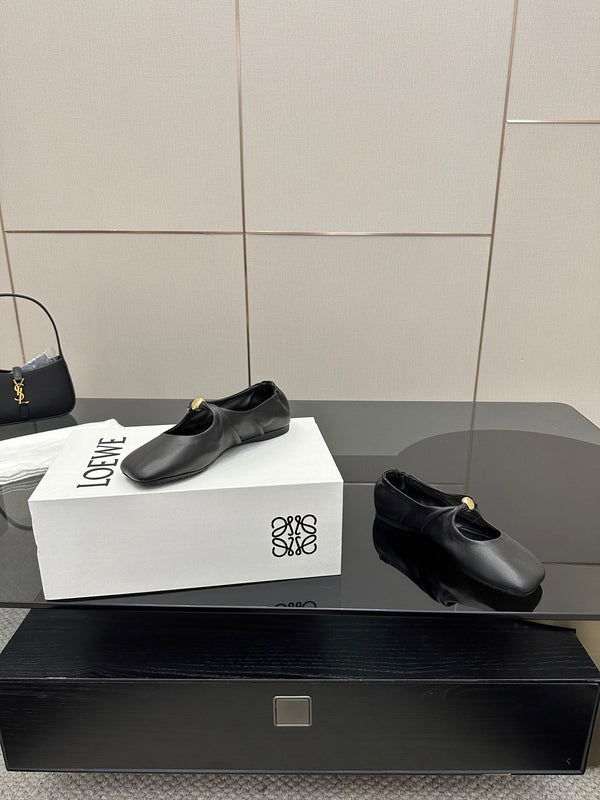 Loewe 25 Pebble Ballet Flats Black Calfskin