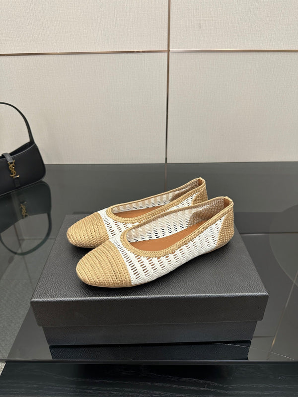 Alaia 2025 Ballet Flat Beige White Raffia 433755