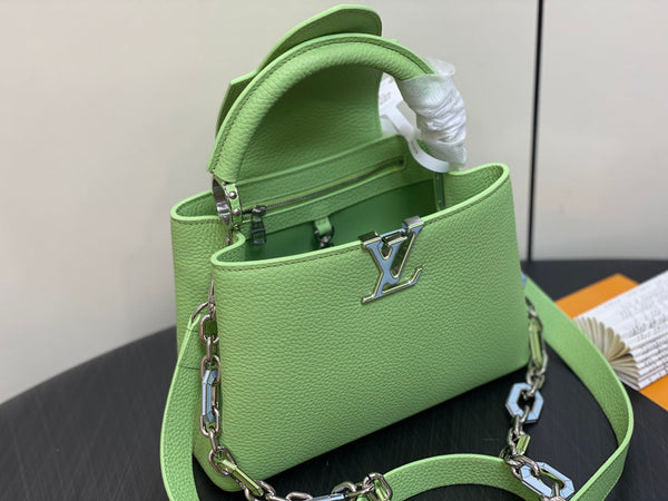 CAPUCINES BB 27 GREEN TAURILLON TURQUOISE SILVER HARDWARE