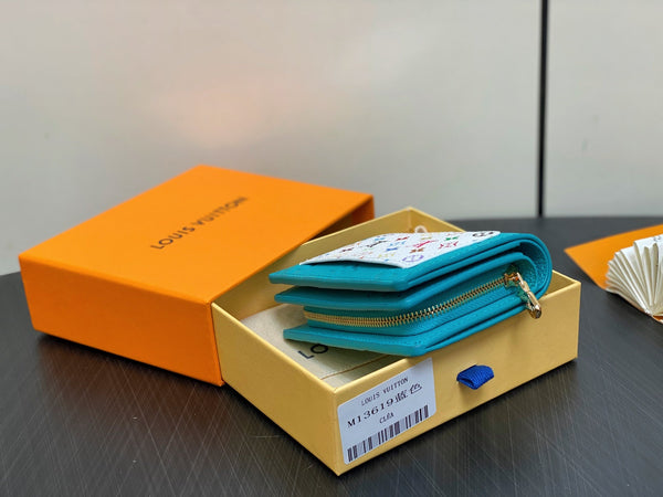 LV x TM Portfolio Claire Blue Gold Leather 329917