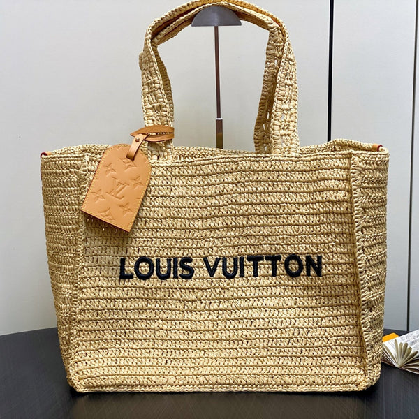 LV Summer Shopper Tote MM 44cm Beige Raffia