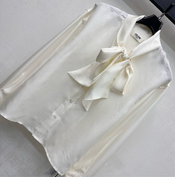 Celine Lavallière Blouse Ecru Mulberry Silk 351849