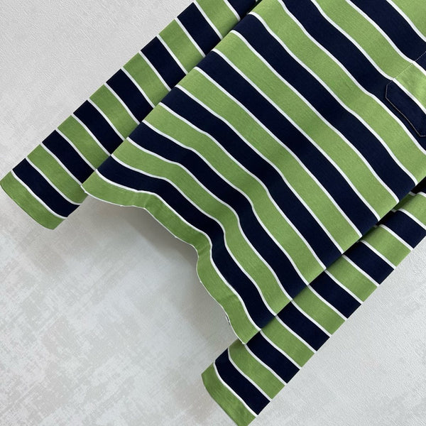 Prada Crew Neck Striped Block T-Shirt Blue Fern Green Cotton 350365