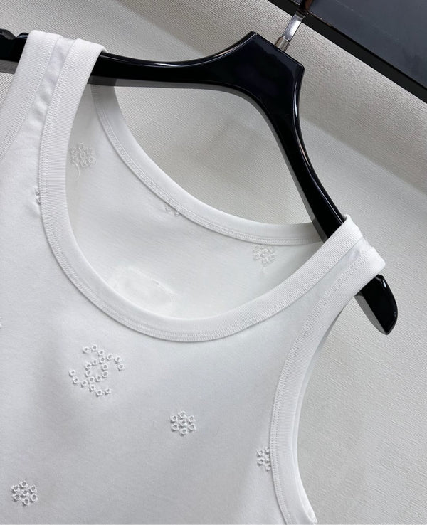 CC SS26 Laser Embroidered Tank Top White Cotton 350323