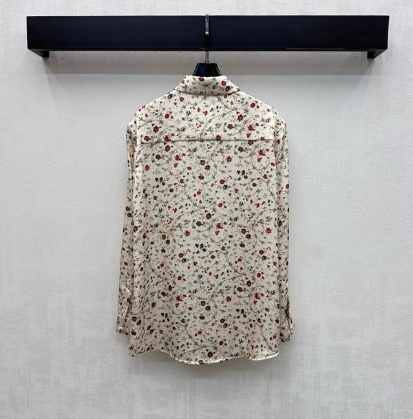 Valentino 26s Floral Print Shirt Ivory Silk 363990