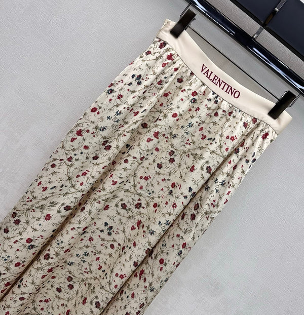 Valentino 26s Floral Midi Skirt Ivory Silk 363989