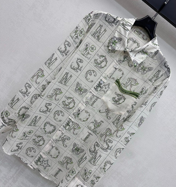 CD 26s Monogrammed Long-Sleeved Shirt White Green Polyester Fiber