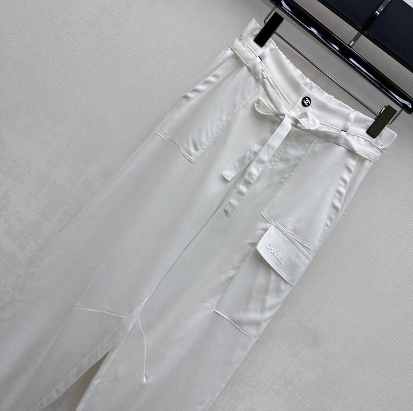 CC 26s Straight-Leg Trousers White Linen Rayon Polyester 363900