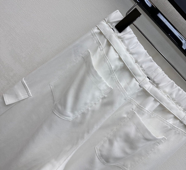 CC 26s Straight-Leg Trousers White Linen Rayon Polyester 363900