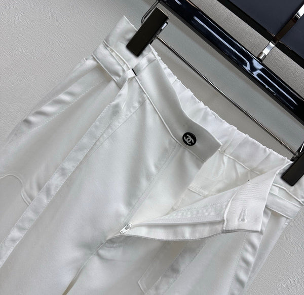 CC 26s Straight-Leg Trousers White Linen Rayon Polyester 363900