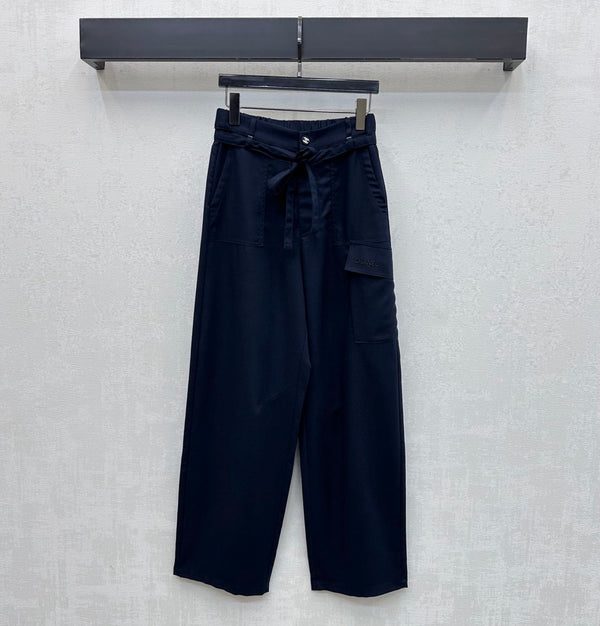 CC 26s Straight-Leg Trousers Navy Blue Linen Rayon Polyester 363902