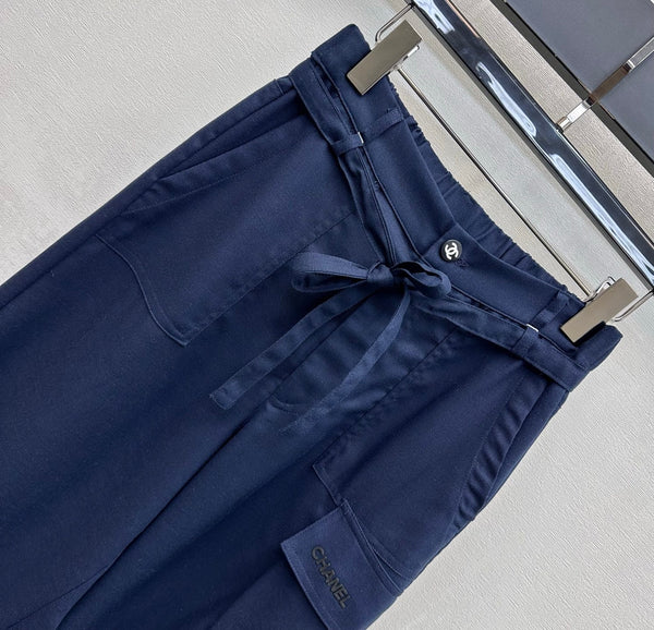CC 26s Straight-Leg Trousers Navy Blue Linen Rayon Polyester 363902