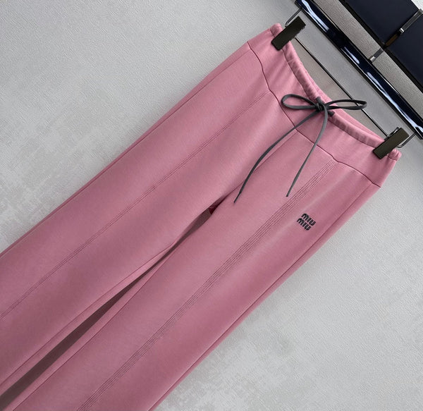 Miu 26s Drawstring Flared Trousers Pink Polyester 363801