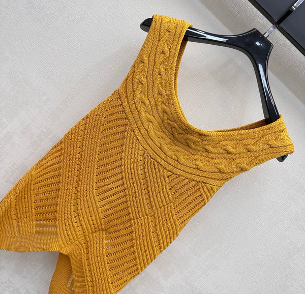 CD Irregular Knitted Vest Golden-Ochre Flax Acrylique Lyocell 378355