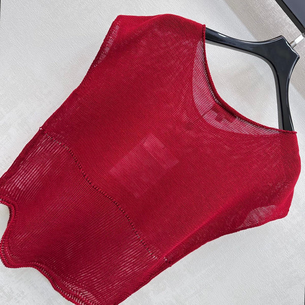 CC 26s Short-Sleeve Knit Top Red Wool Polyester 378324