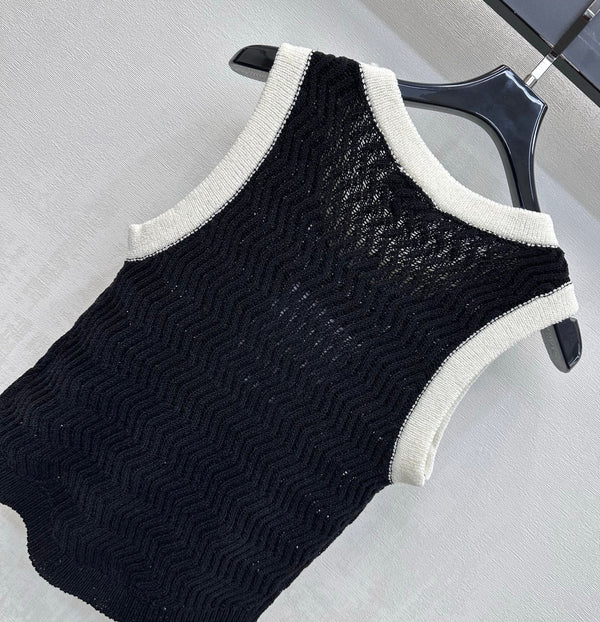 CC 26s Knit Vest Black Wool Polyester 378381