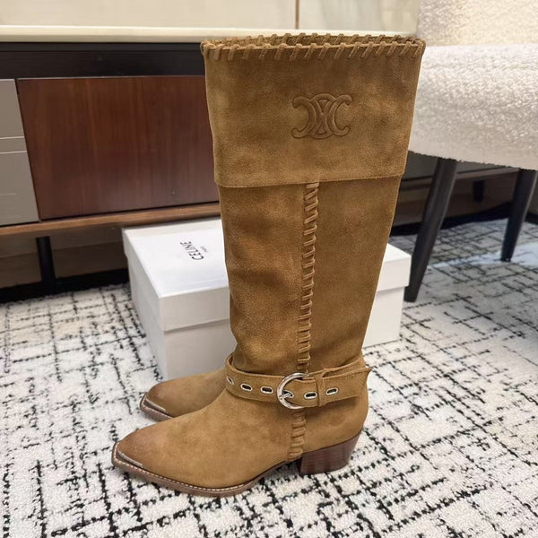 CE 26S Western Buckle Jumping Boots 4.5cm Brown Suede 118187