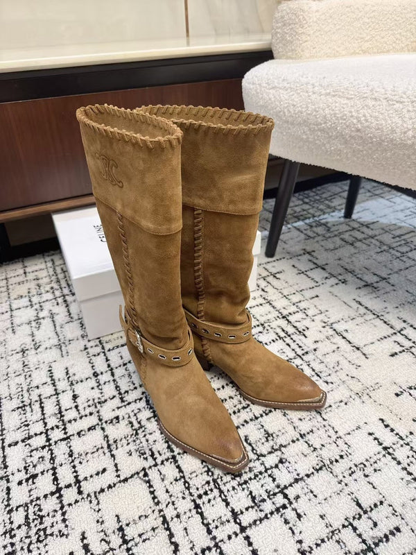 CE 26S Western Buckle Jumping Boots 4.5cm Brown Suede 118187