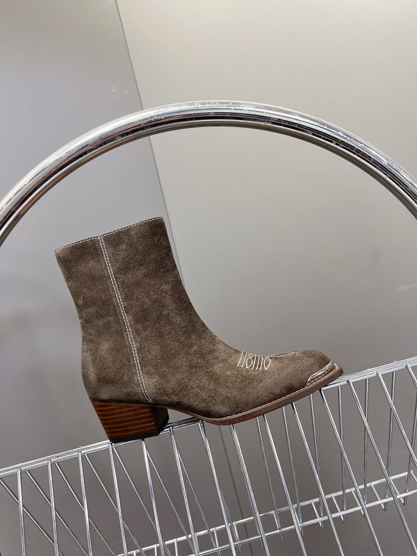 CELINE 25 Cowboy Boots Dark Brown Suede 434417