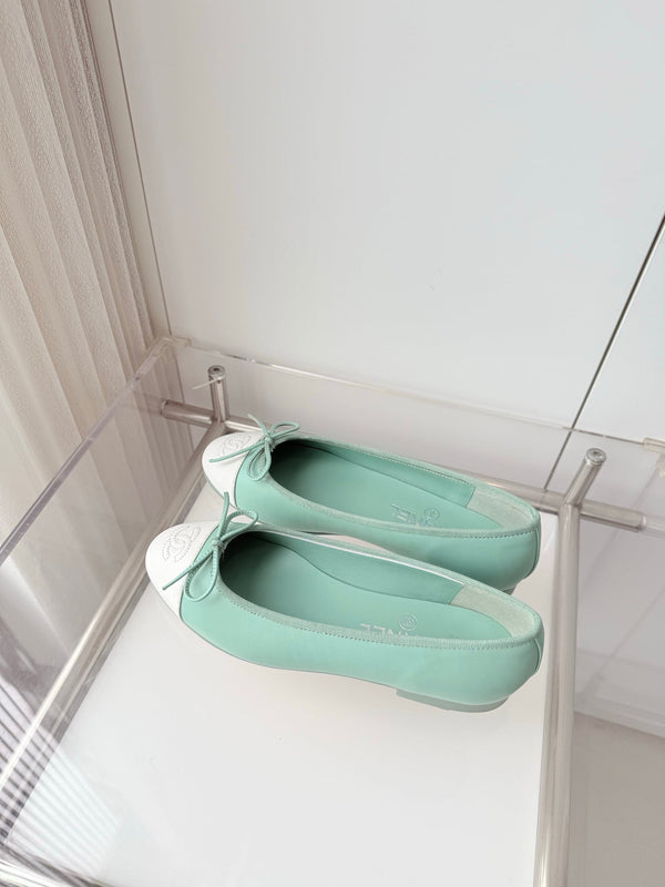 Chanel 2026 Ballet Flat Mint Green White Lambskin 697402