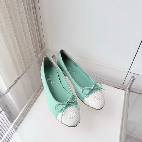 Chanel 2026 Ballet Flat Mint Green White Lambskin 697402