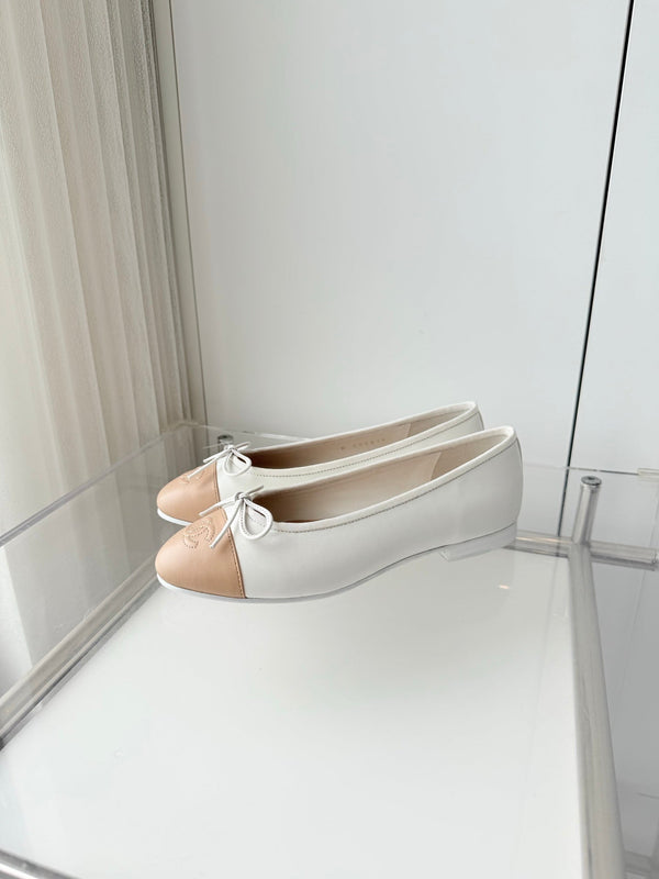 Chanel 2026 Ballet Flat Beige White Lambskin 697405