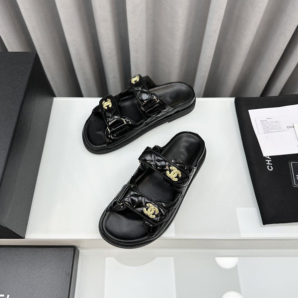 dad sandals black patent lambskin mules