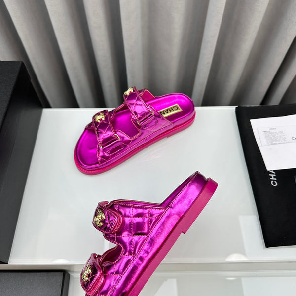 dad sandals dark pink metalic lambskin mules
