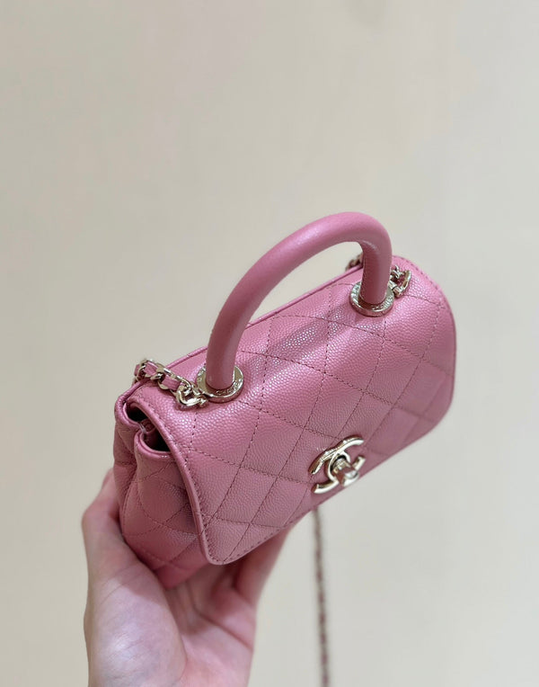 CC Super Mini Handle Bag 14.5 Pink Leather Gold Hardware