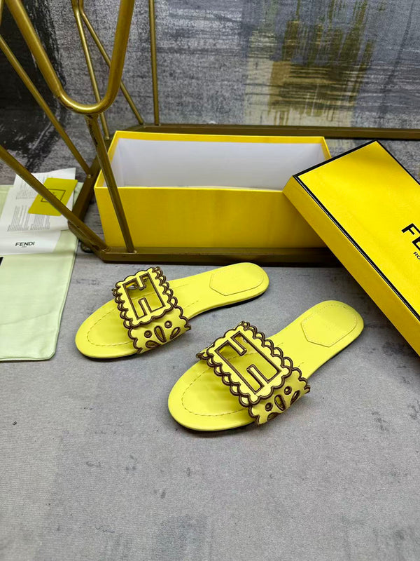 FF Baguette Slides Embroidered Yellow Nappa Leather 826565