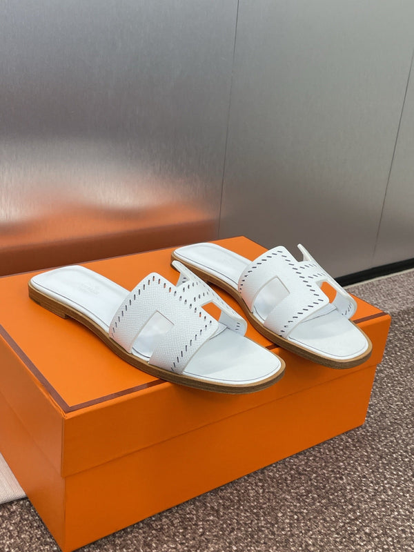 HM 25 Oran Sandal White Perforate Epsom Leather