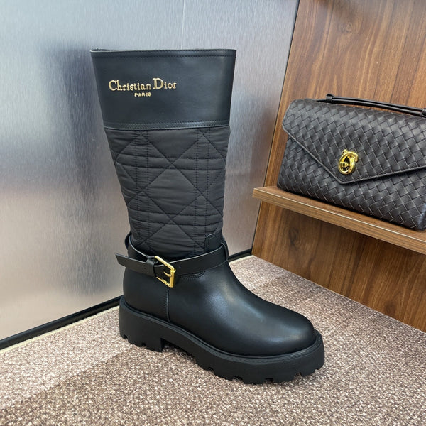 CD Ankle punk-inspired women's boots black cowhide with nylon cloth