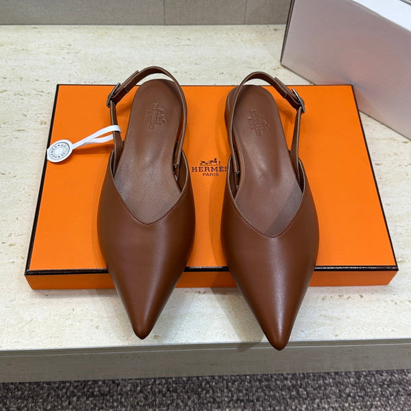 HM Nicoletta Slingback Flat Brown Calfskin 830185