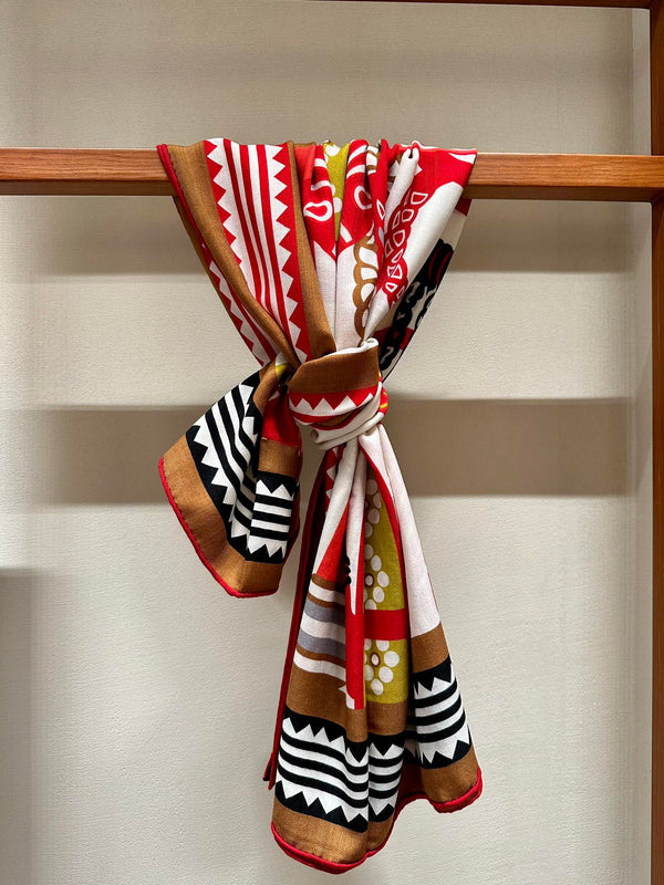 Fantaisie d'Etriers Scarf  140 CM Red Colorful Silk
