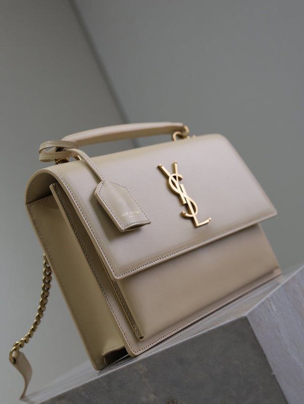 YSL Sunset Handbags 25cm Beige Cowhide