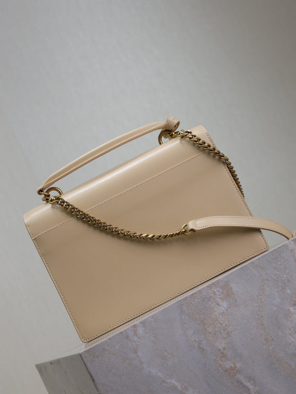 YSL Sunset Handbags 25cm Beige Cowhide
