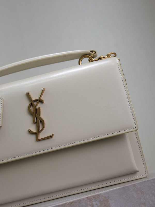 YSL Sunset Handbags 25cm White Cowhide
