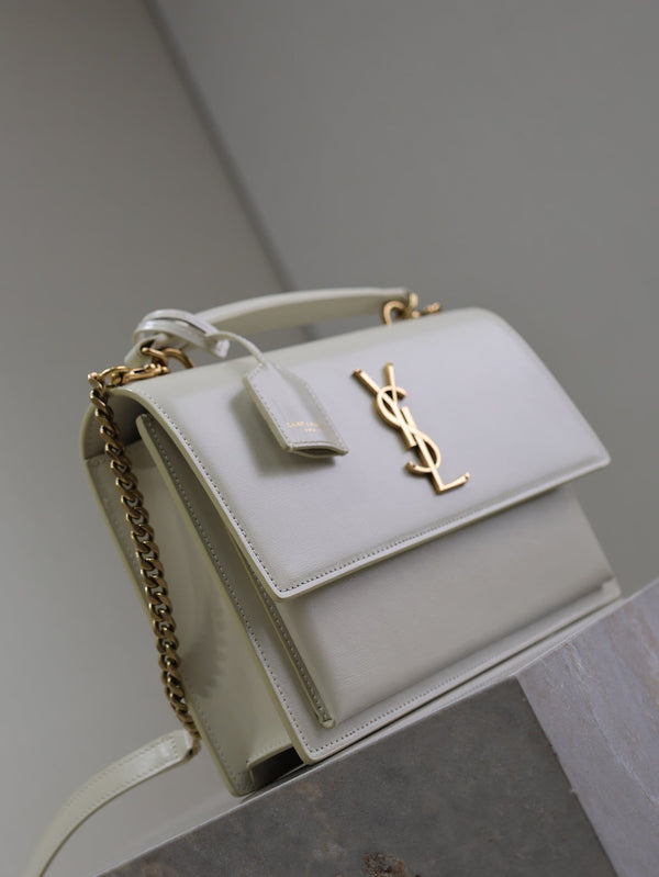 YSL Sunset Handbags 25cm White Cowhide