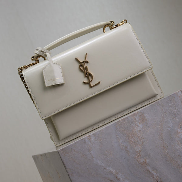 YSL Sunset Handbags 25cm White Cowhide